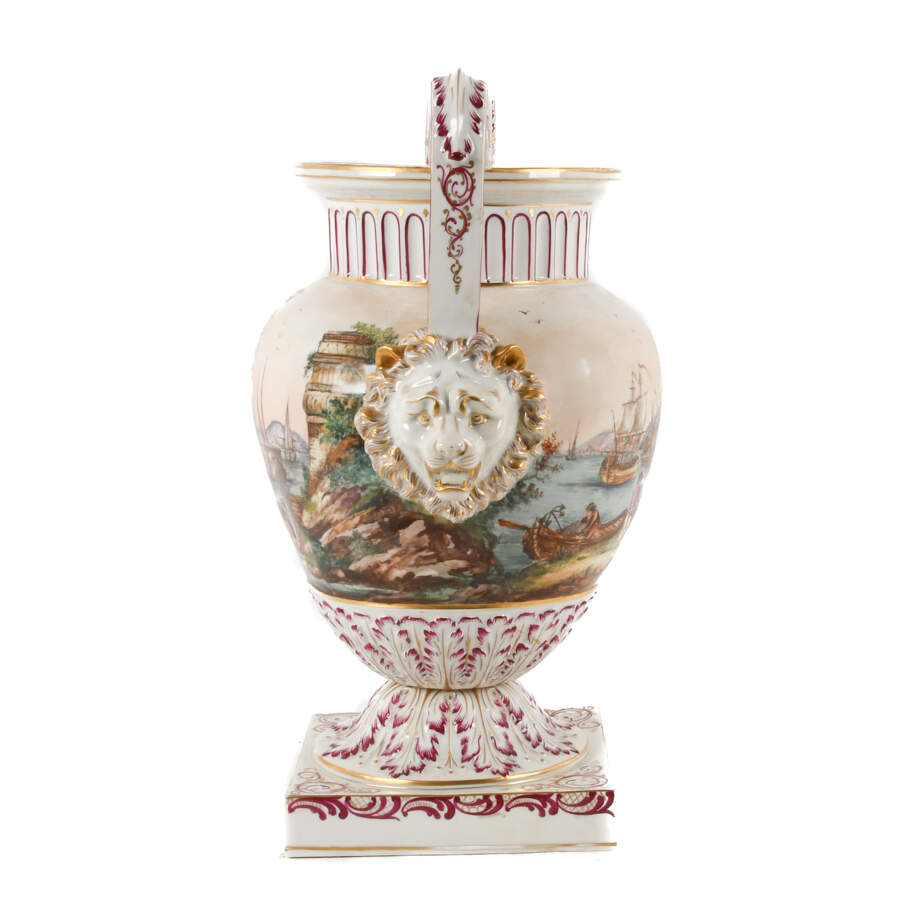 Antique Large Meissen-Style Port Landscape Scene Porcelain Urn-4