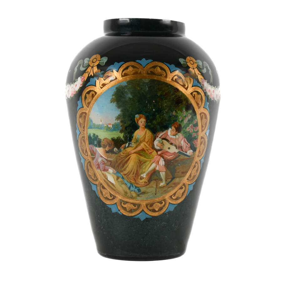 Large Reverse Hand-Painted Couple's Scene Glass Jar with Lid-7