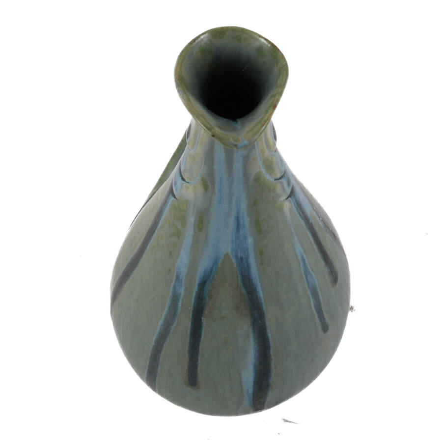 French Art Deco Denbac Blue and Green Drip Glaze Pitcher-7