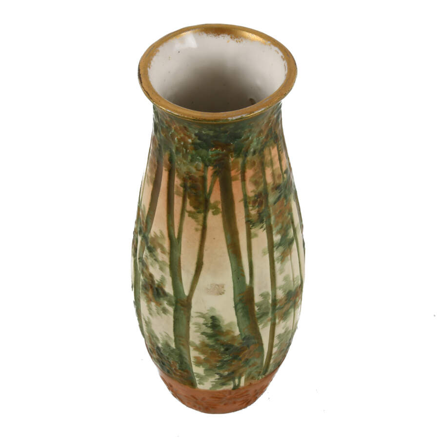 Amphora Art Nouveau Forest Scene Pottery Vase-5