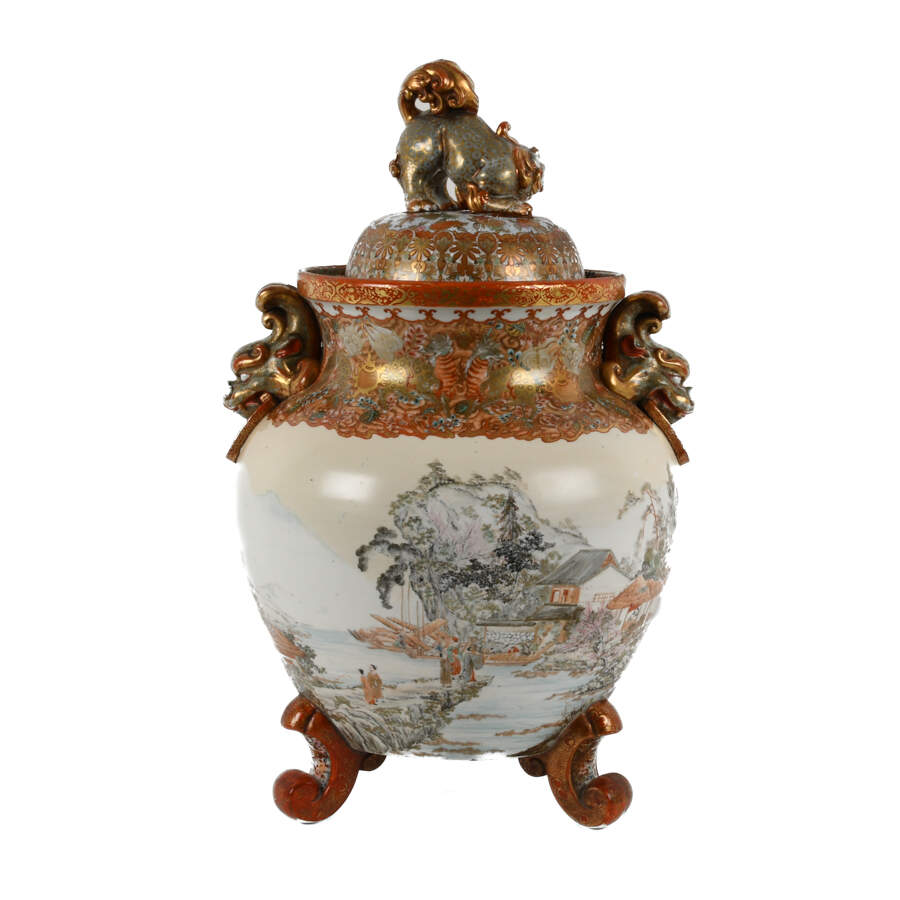 Oversized Japanese Kutani Lidded Urn-5