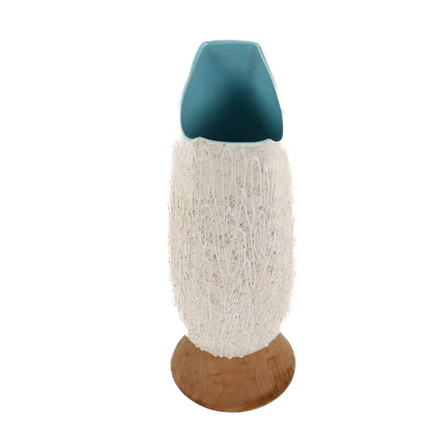 Pottery Vase on Turned Wood Base-4