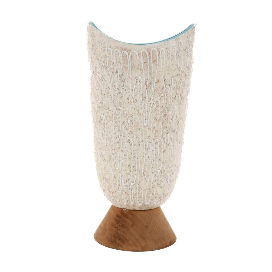 Pottery Vase on Turned Wood Base-1