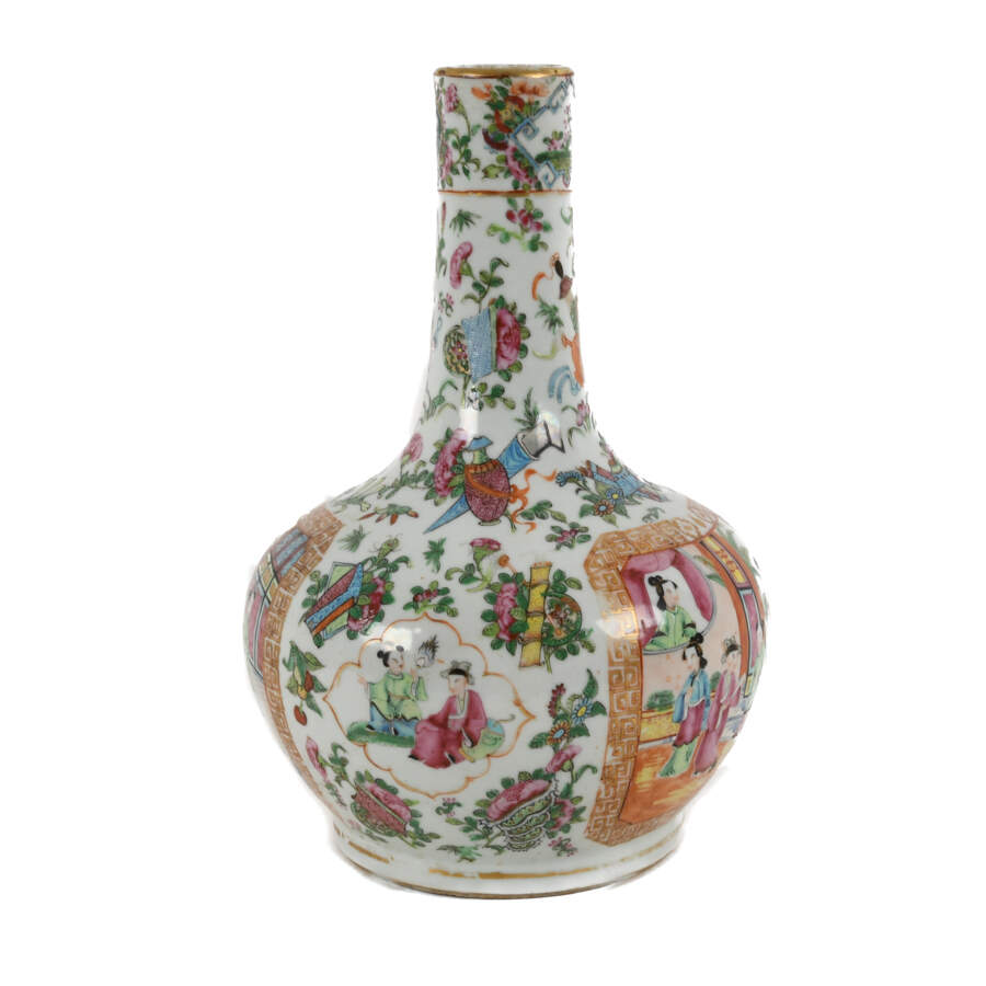 Antique Rose Medallion Bottle Neck Vase-4