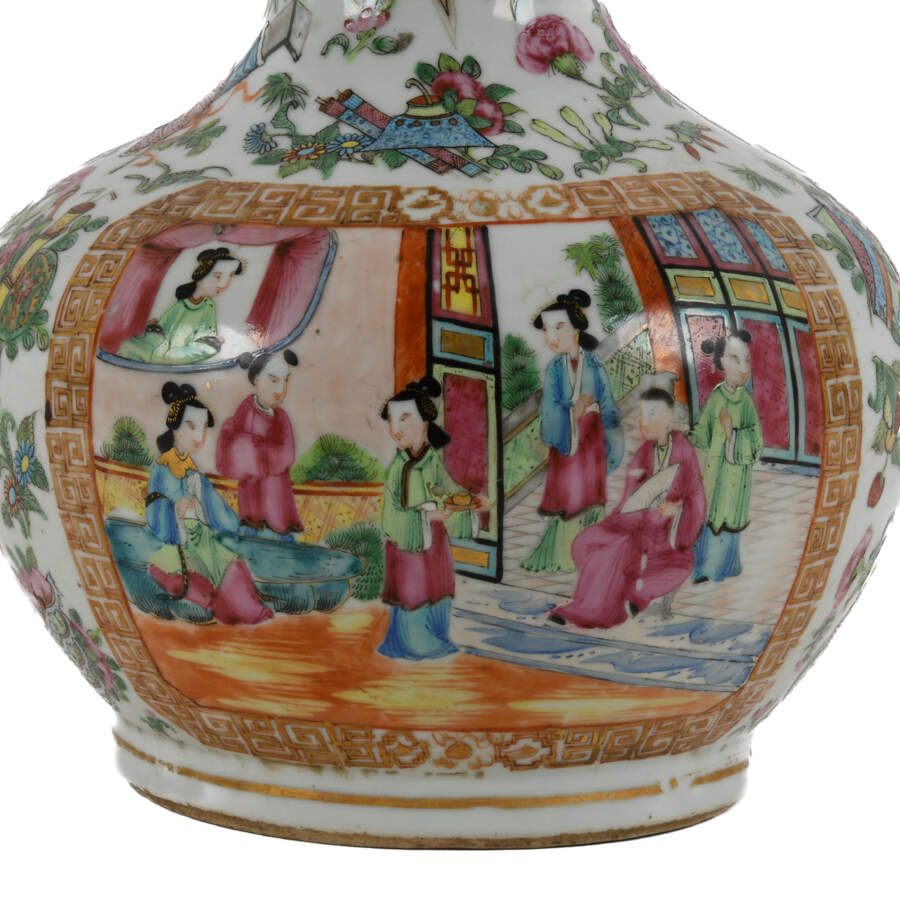 Antique Rose Medallion Bottle Neck Vase-3