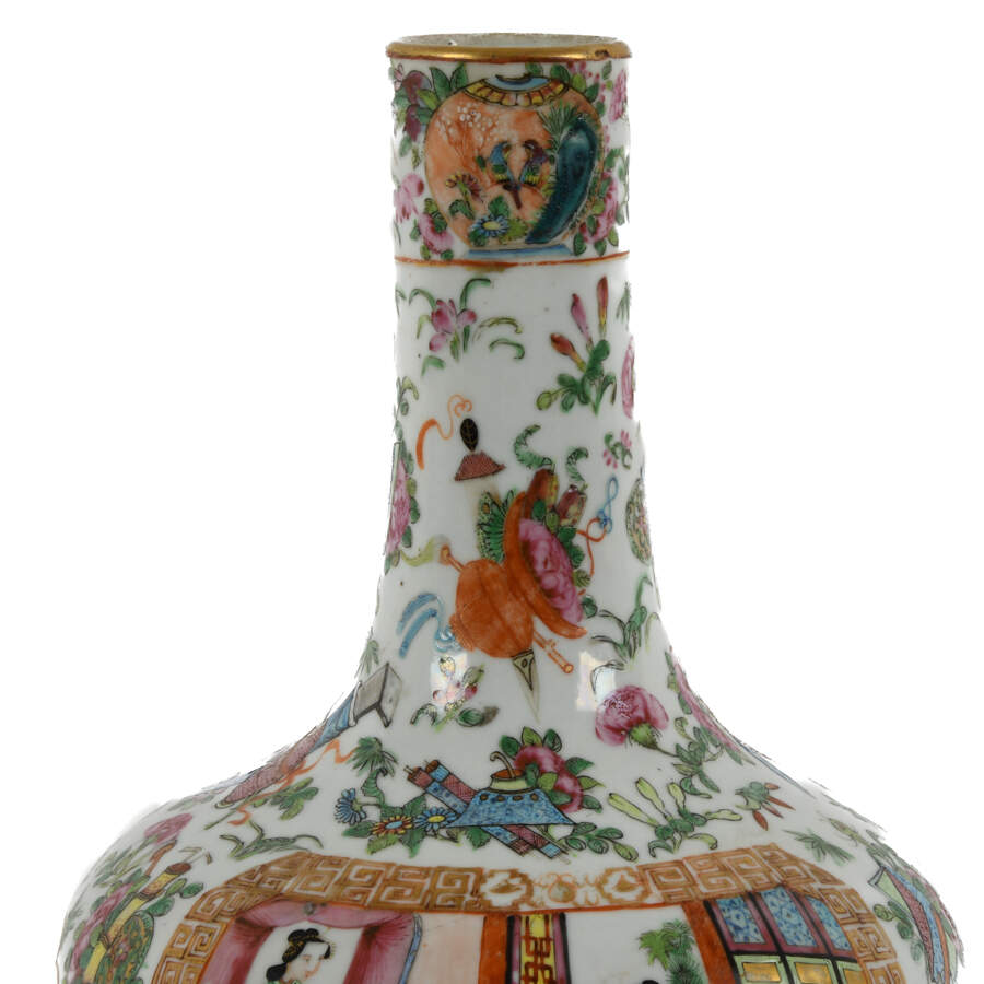 Antique Rose Medallion Bottle Neck Vase-2