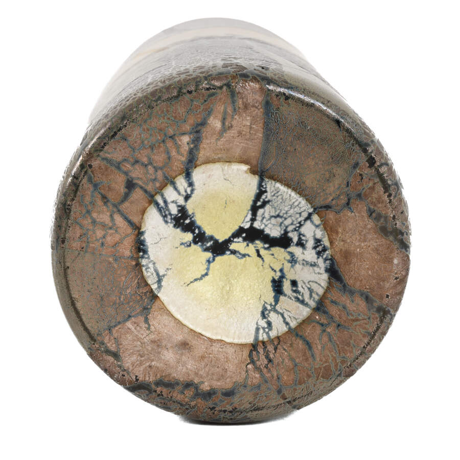 Studio Pottery Gray, Gold, and Blue Glazed Vase-5