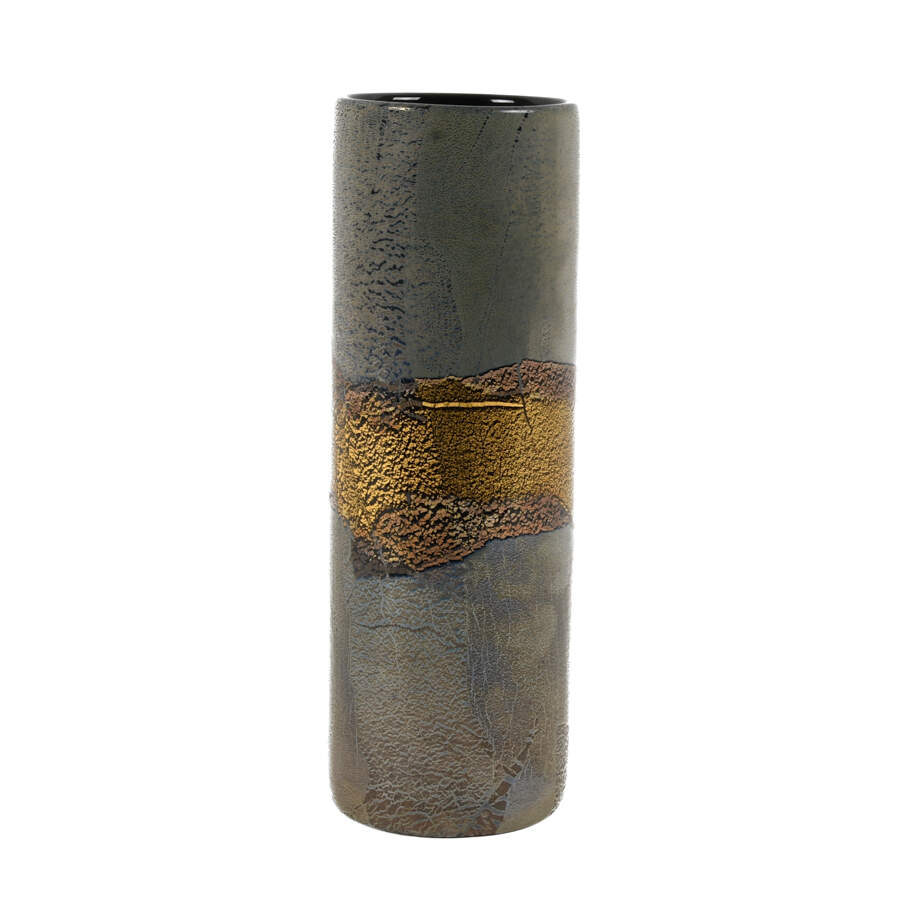 Studio Pottery Gray, Gold, and Blue Glazed Vase-1