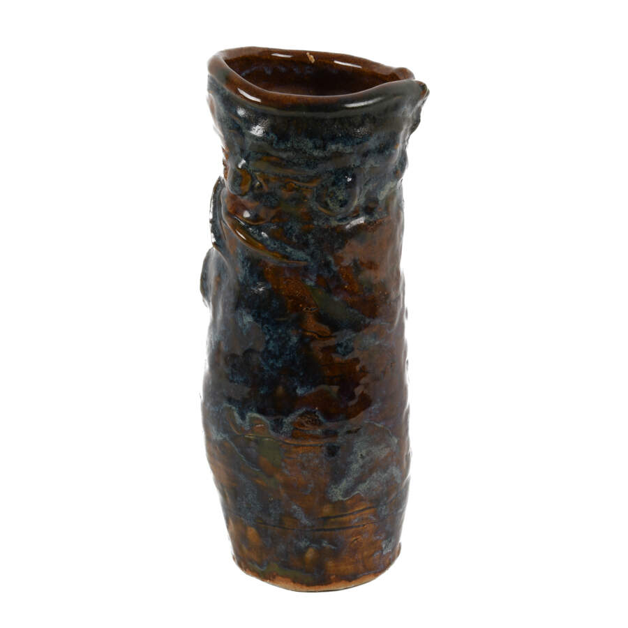 Signed Studio Pottery Blue and Brown Face Vase-4