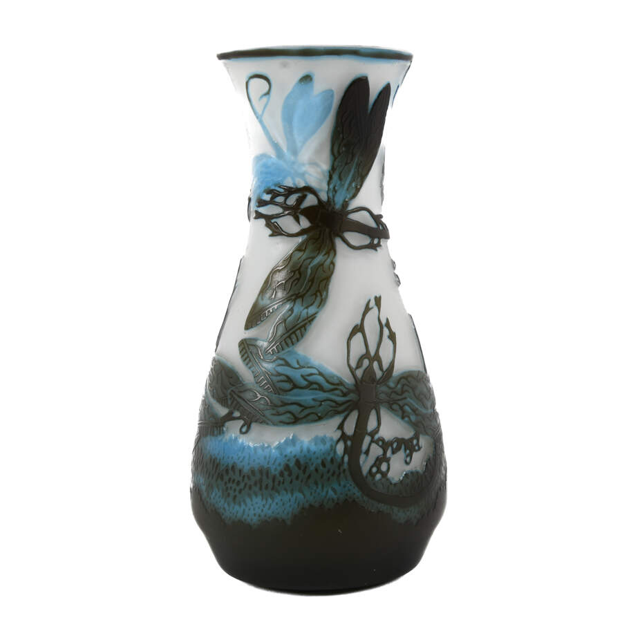 Cameo Dragonfly Art Glass Vase After Galle-4