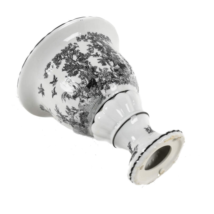 Black and White Pedestal Toile Transfer Planter-7