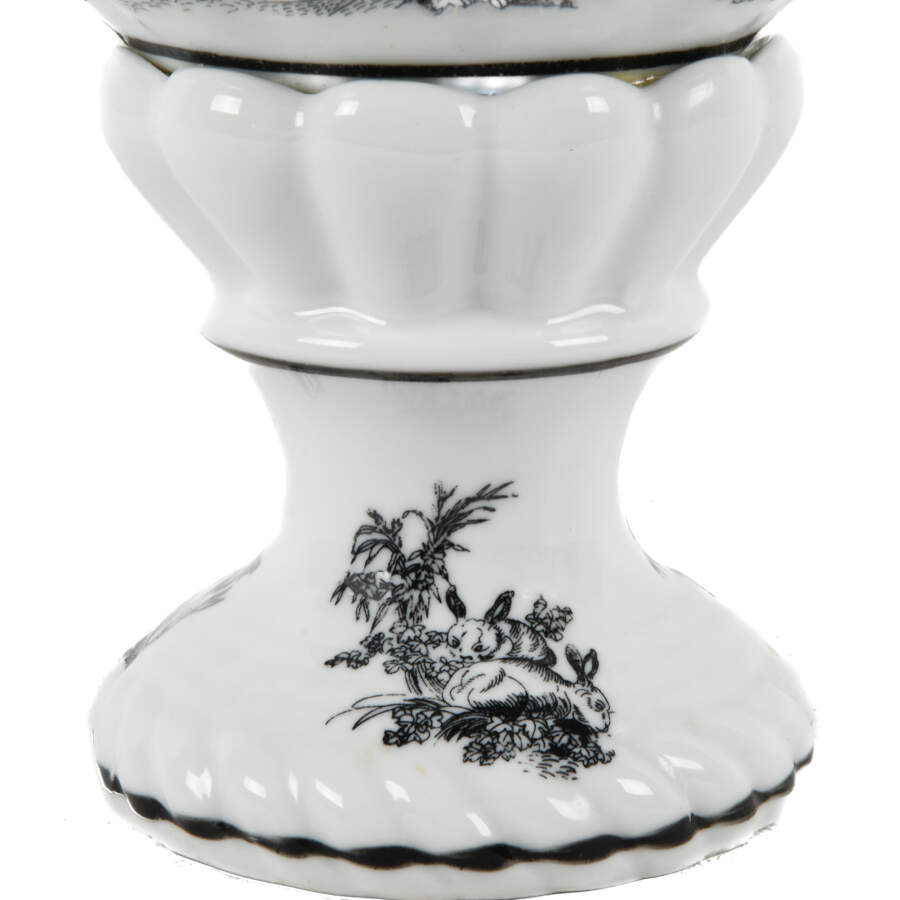 Black and White Pedestal Toile Transfer Planter-4