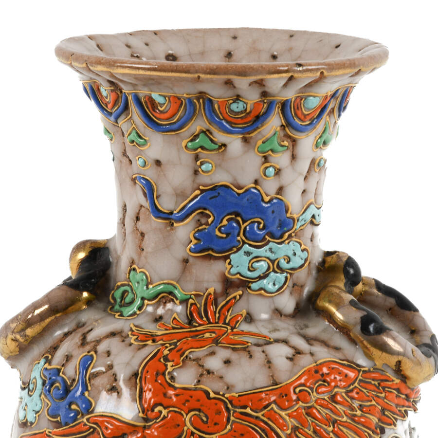 Asian Crackle Glazed Vase with a Dragon Motif-6