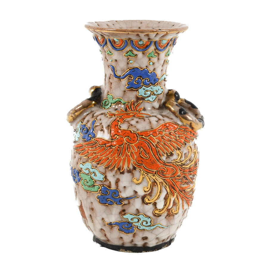 Asian Crackle Glazed Vase with a Dragon Motif-5