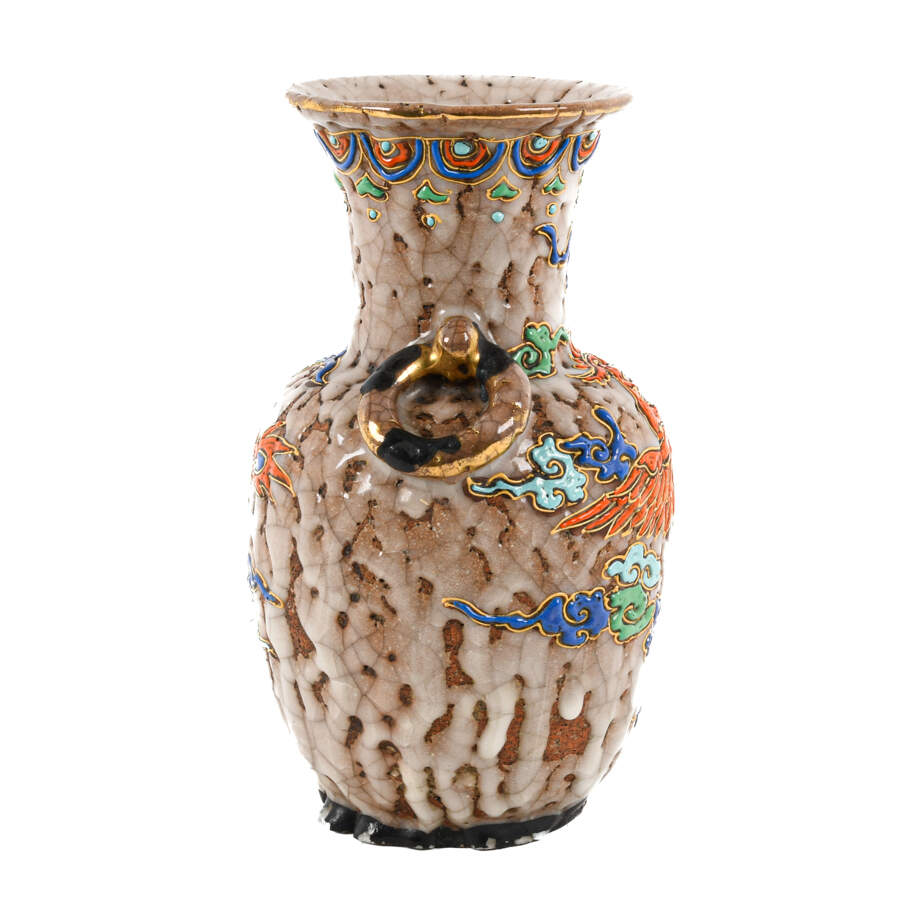 Asian Crackle Glazed Vase with a Dragon Motif-4