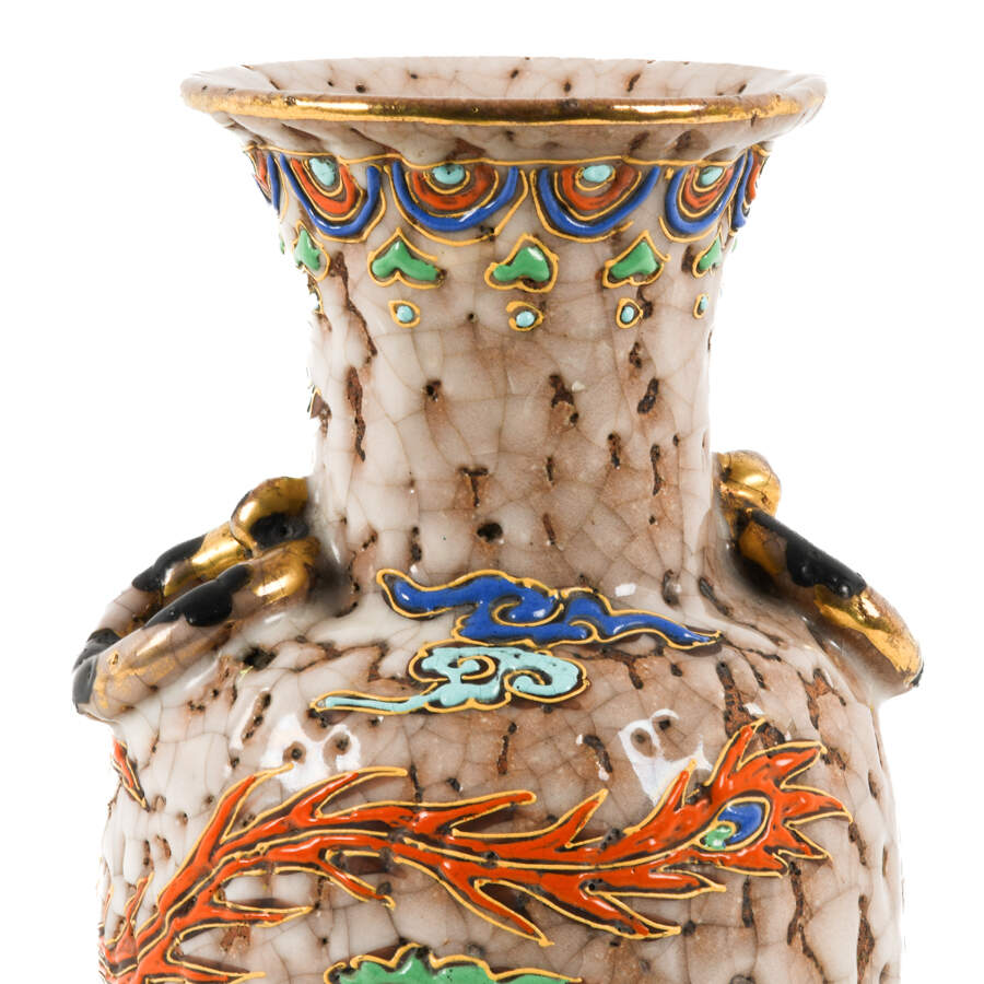 Asian Crackle Glazed Vase with a Dragon Motif-2