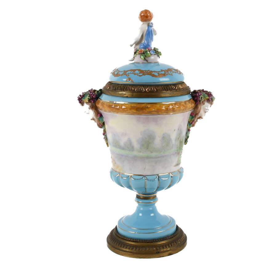 Antique Continental Bronze Hand-Painted Urn-8