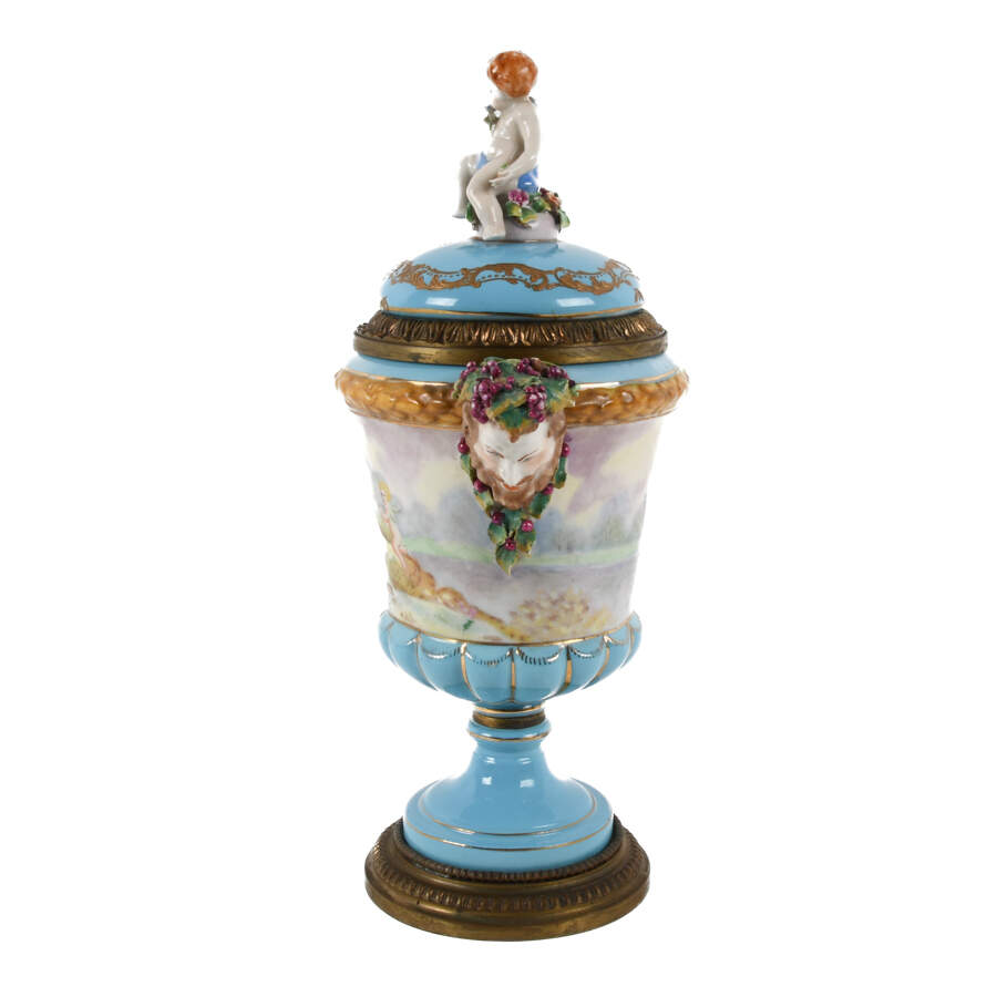 Antique Continental Bronze Hand-Painted Urn-7