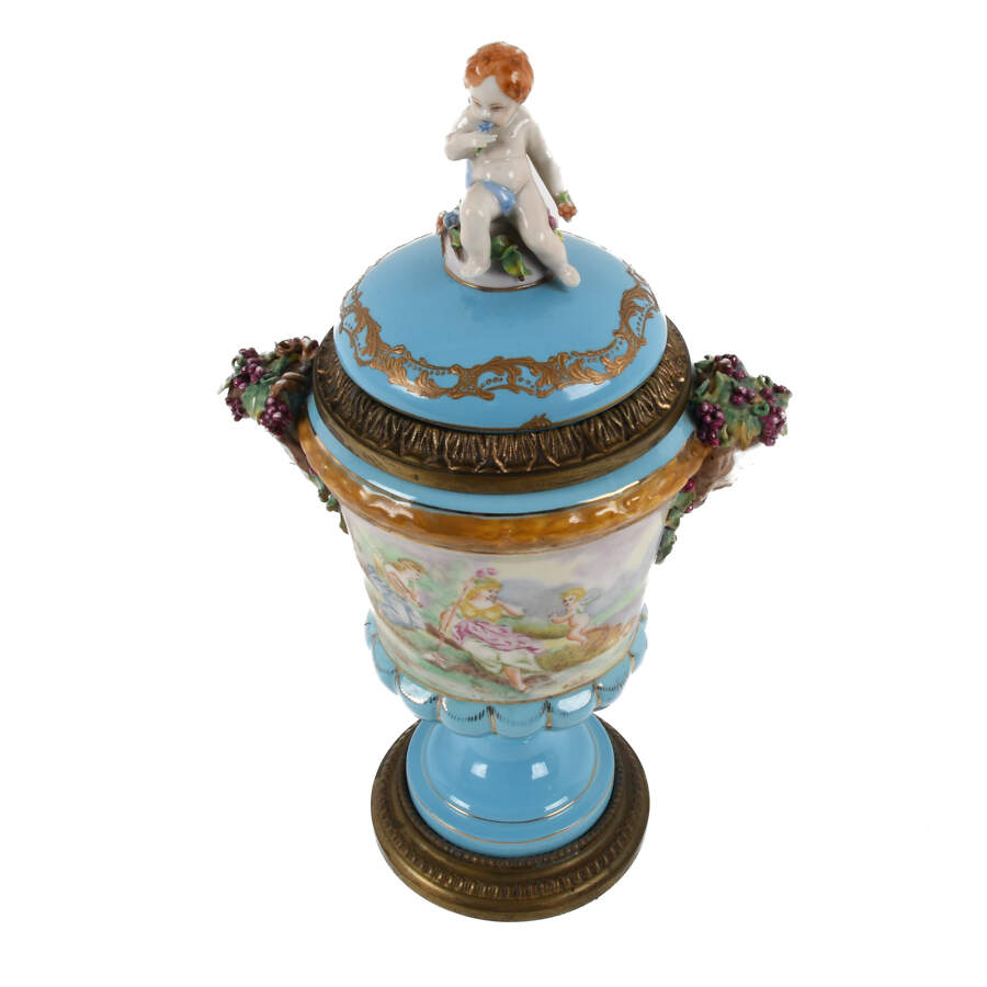 Antique Continental Bronze Hand-Painted Urn-6