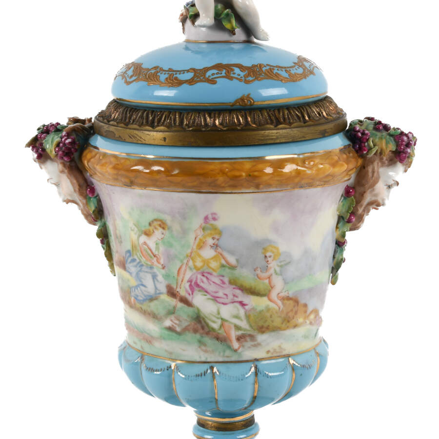 Antique Continental Bronze Hand-Painted Urn-4