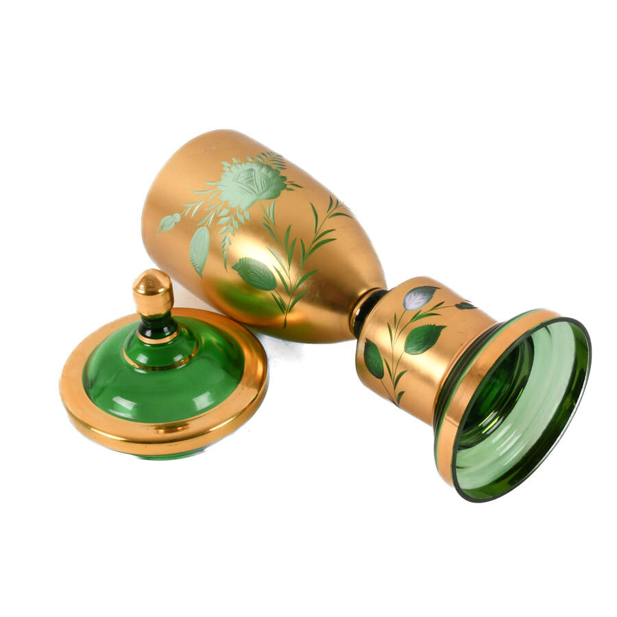 Czech Green and Gold Lidded Jar-6