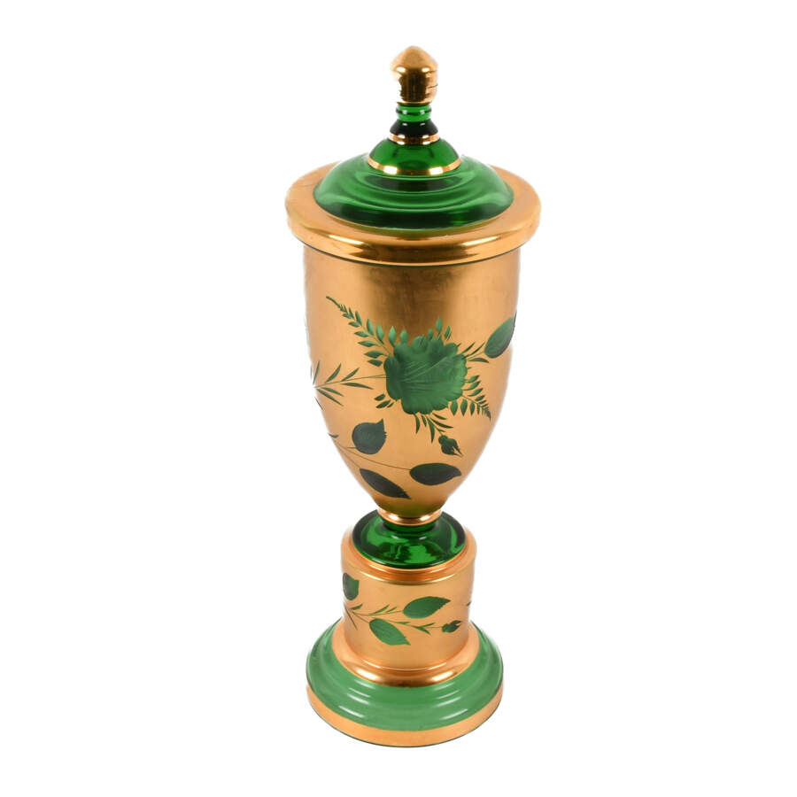 Czech Green and Gold Lidded Jar-2