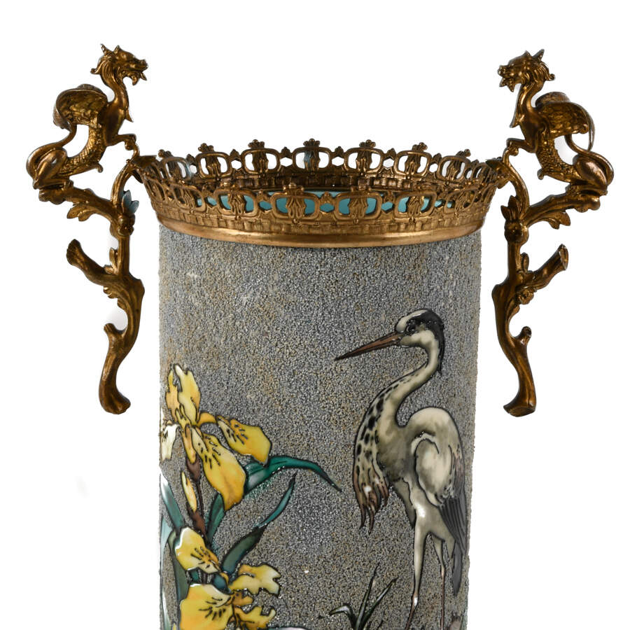 Antique Japanese Bronze Mounted Dragon Design and Footed Jardinière-3