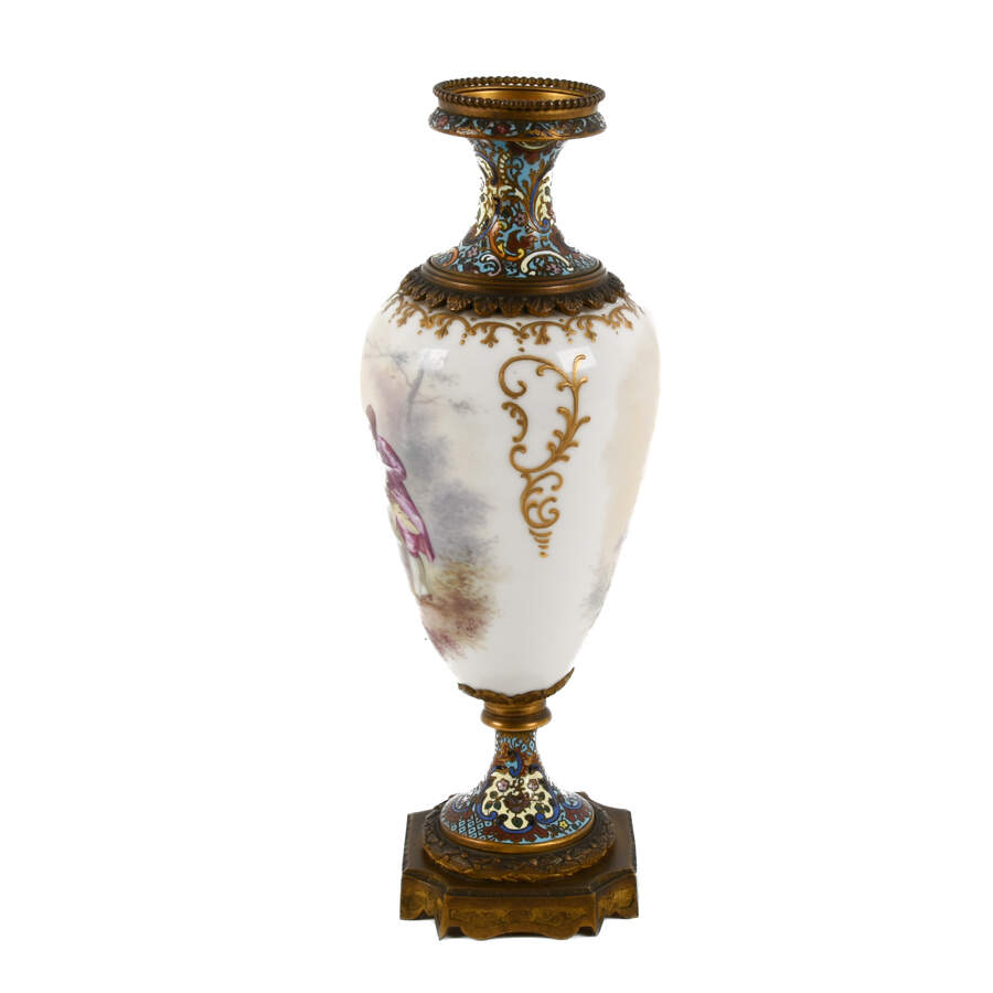 Antique Sèvres-Style Bronze and Champlevé Vase-5
