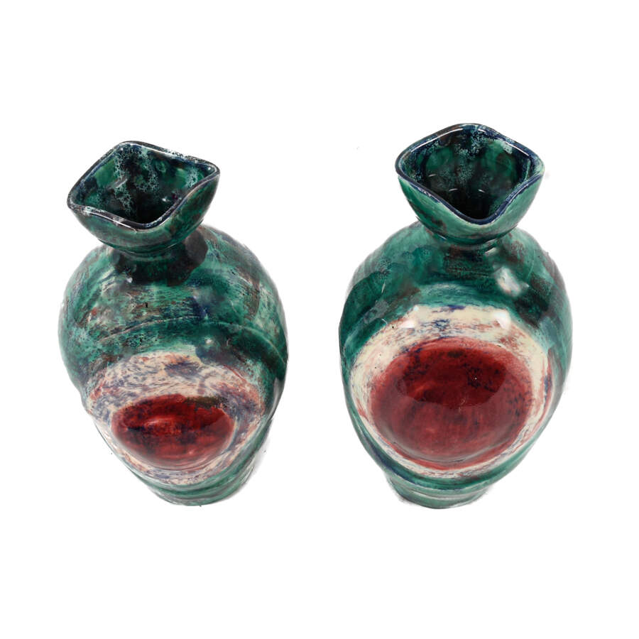 Matched Pair of French Signed P. Jose High Glaze Art Pottery Vases-5