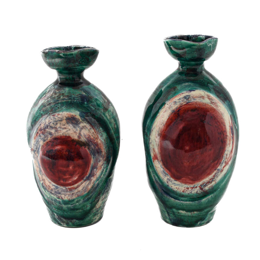 Matched Pair of French Signed P. Jose High Glaze Art Pottery Vases-3