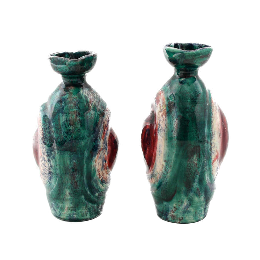 Matched Pair of French Signed P. Jose High Glaze Art Pottery Vases-2