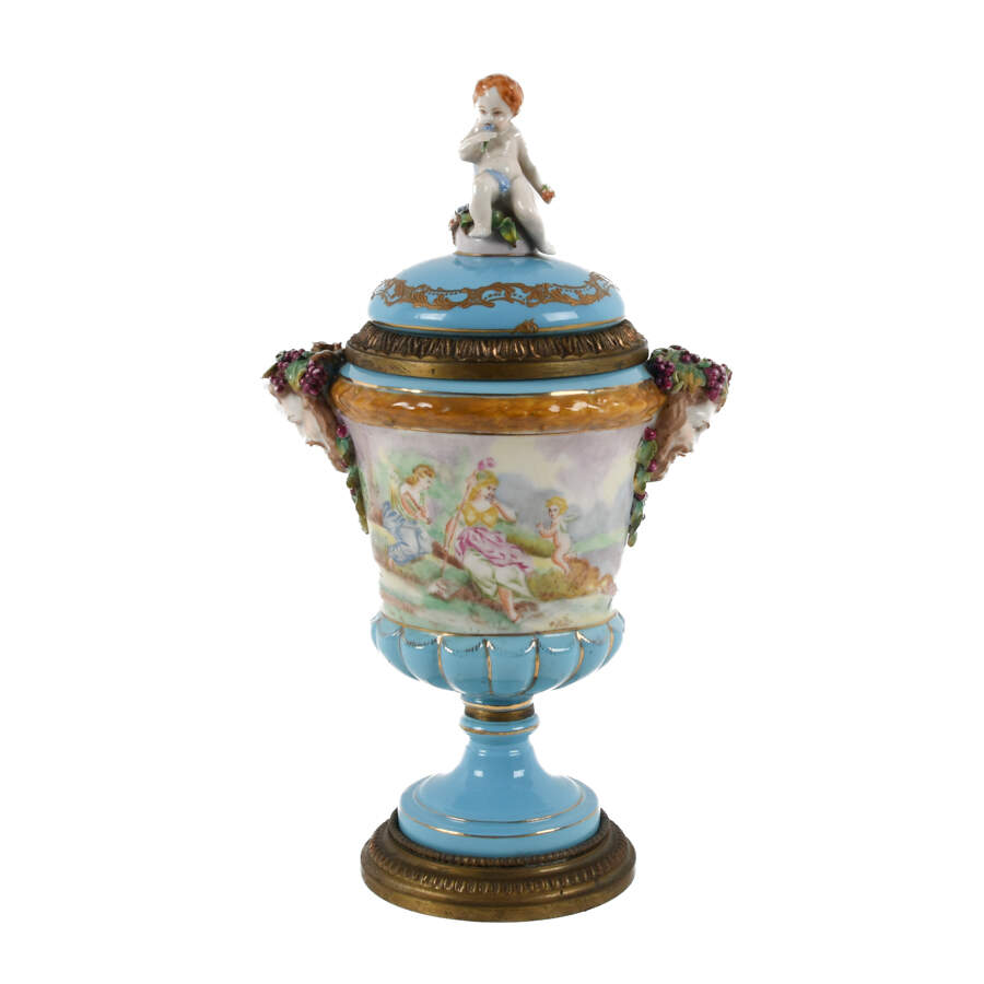 Antique Continental Bronze Hand-Painted Urn-1