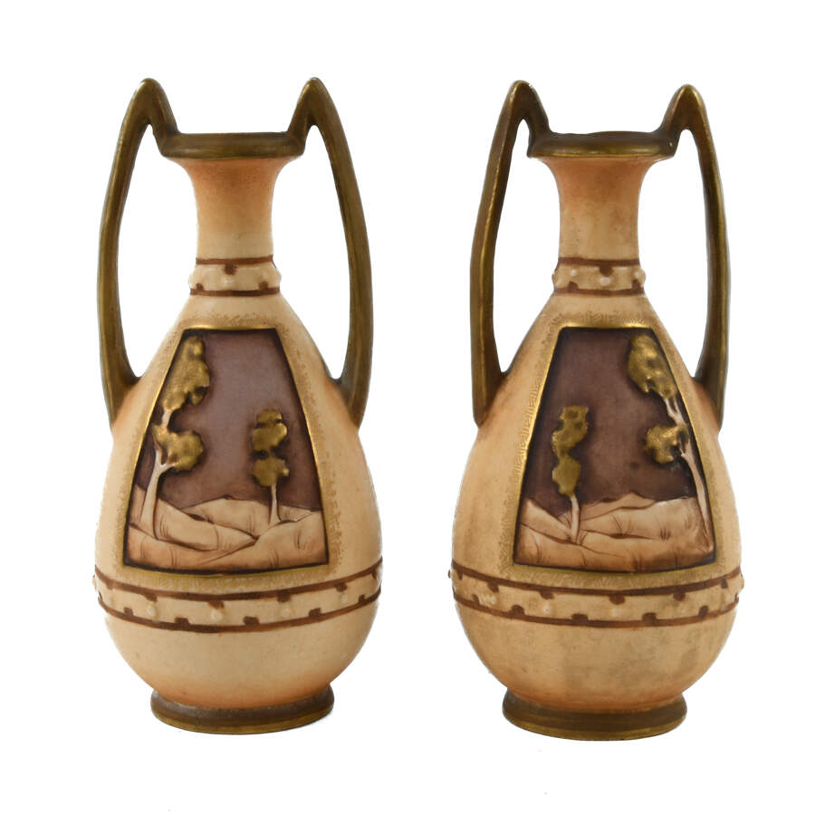 Antique Art Nouveau Miniature Pair of Teplitz Vases-3