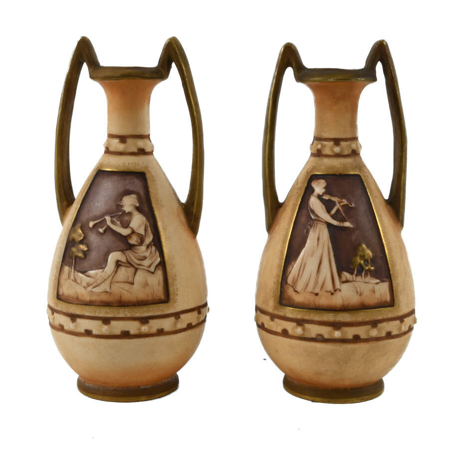 Antique Art Nouveau Miniature Pair of Teplitz Vases-1
