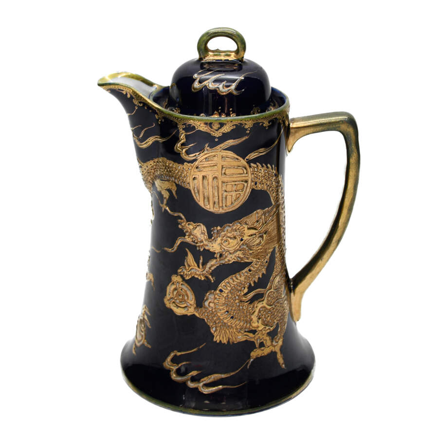 Japanese Cobalt and Gilt Dragon Design Chocolate Pot-5