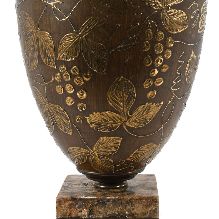 Pair of Urns with Cream-Colored Bodies and Gold Detailing-7