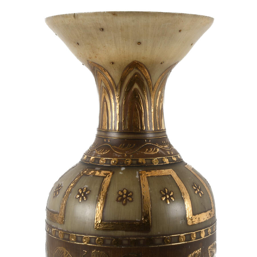 Pair of Urns with Cream-Colored Bodies and Gold Detailing-5