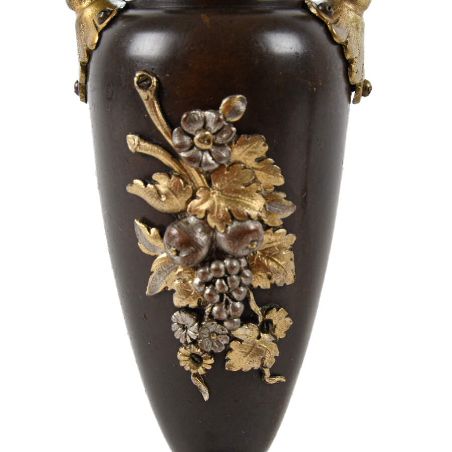 Pair of Miniature Bronze Amphorae Vases with Floral Decorations-2
