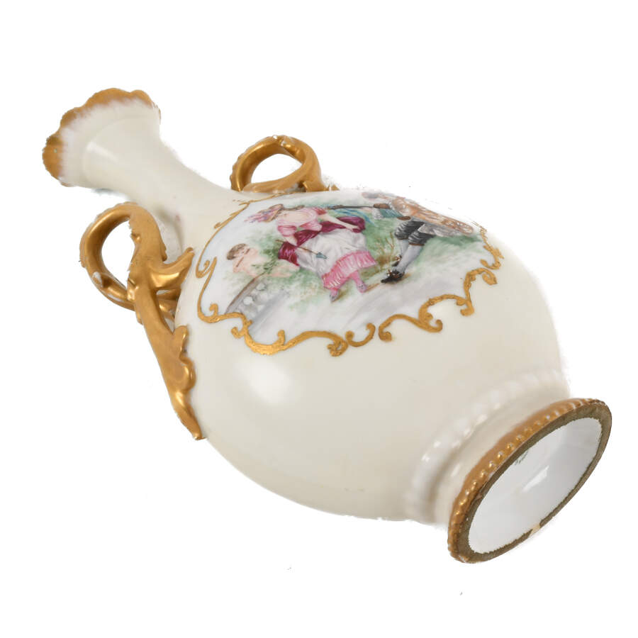 Antique Limoges Hand-Painted Vase with Gilded Twist Handles-7