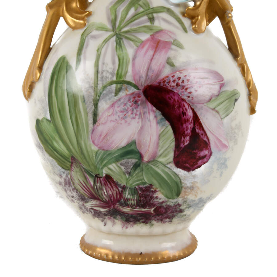 Antique Limoges Hand-Painted Vase with Gilded Twist Handles-2