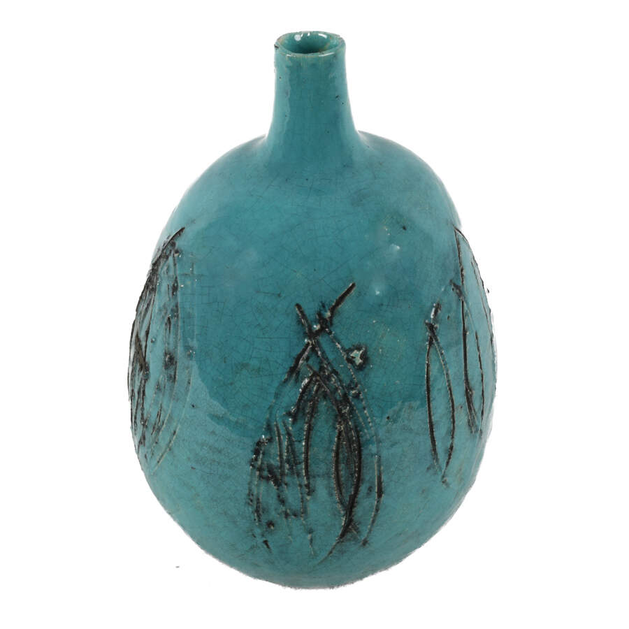 Signed Aqua Blue Glazed Vase-1