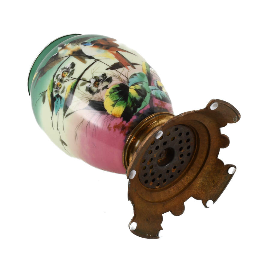 Antique Hand-Painted Bird and Floral Urn-10
