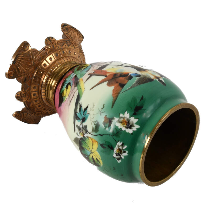 Antique Hand-Painted Bird and Floral Urn-9