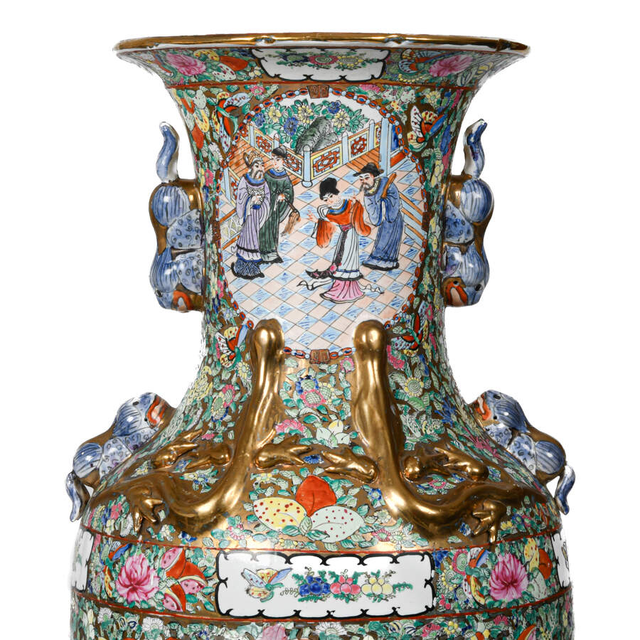 Chinese Rose Famille Baluster Floor Vase-4