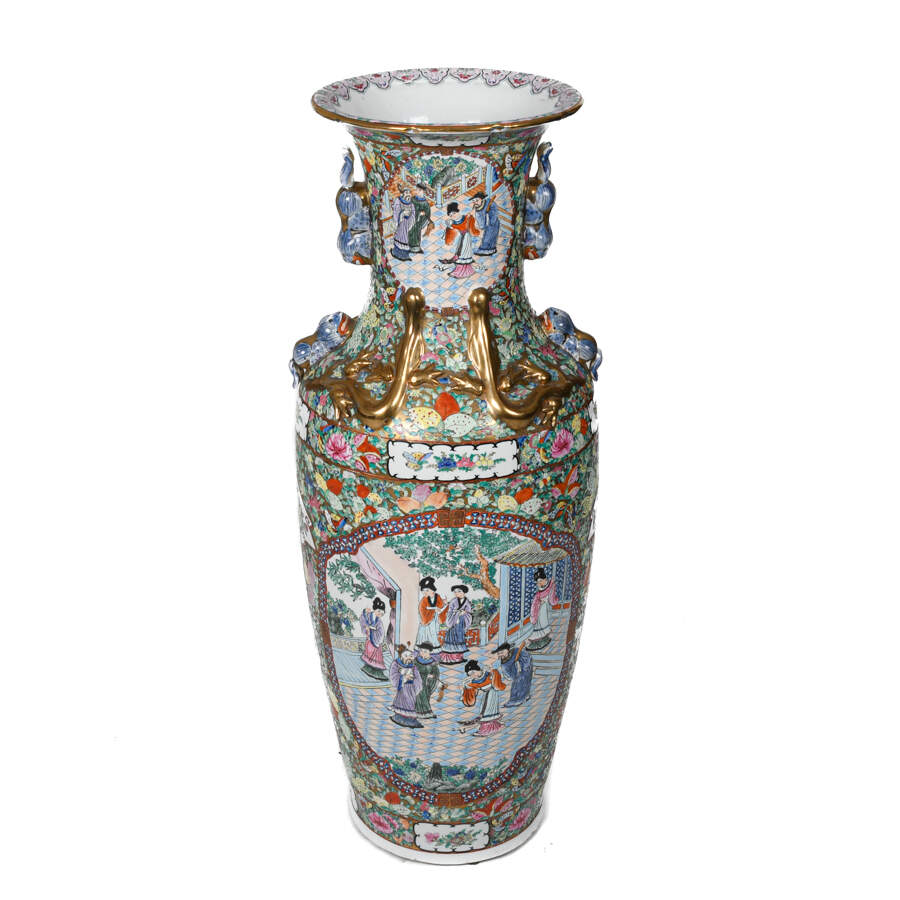 Chinese Rose Famille Baluster Floor Vase-3