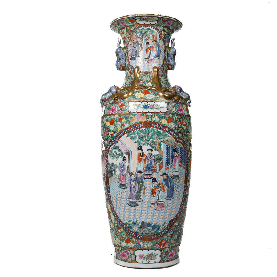 Chinese Rose Famille Baluster Floor Vase-2