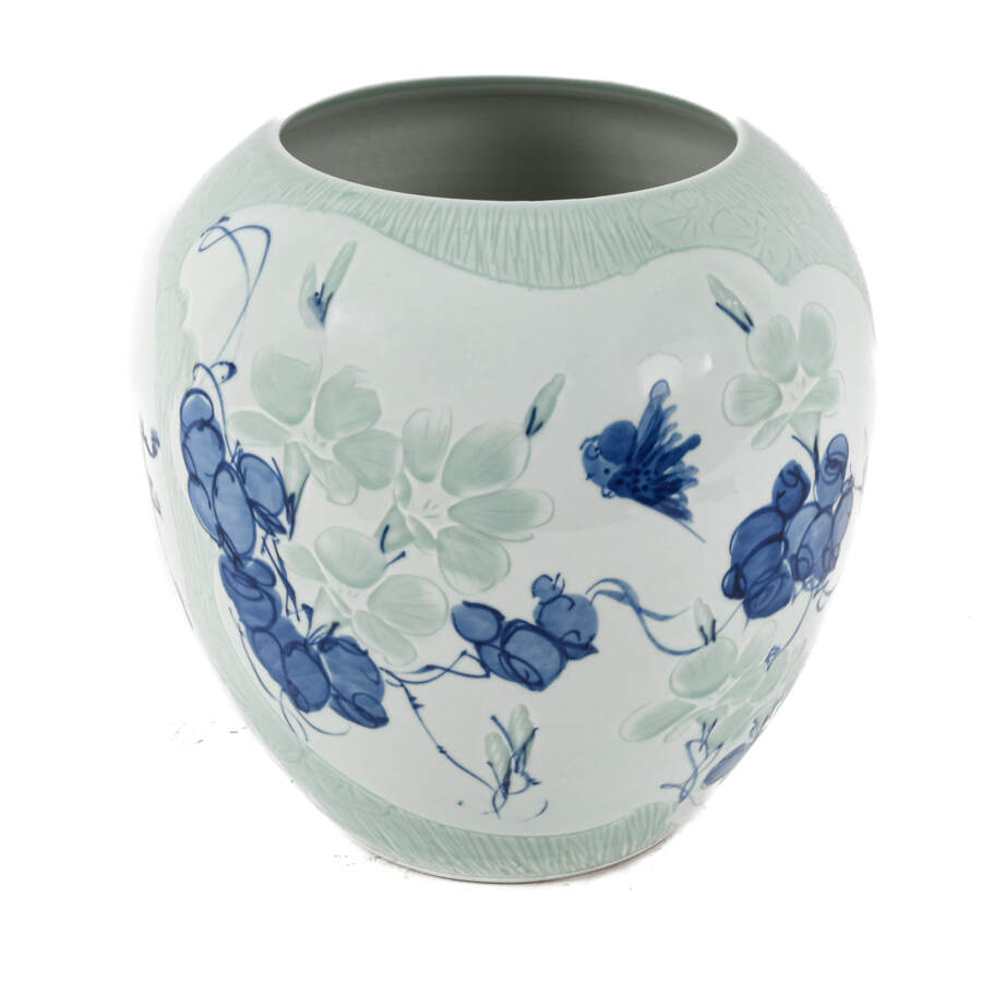 Peoples Republic of China Blue and White Floral Celadon Planter-1