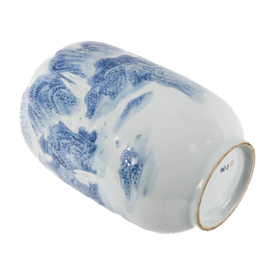 Japanese Blue and White Zen Garden Ceramic Vase-5
