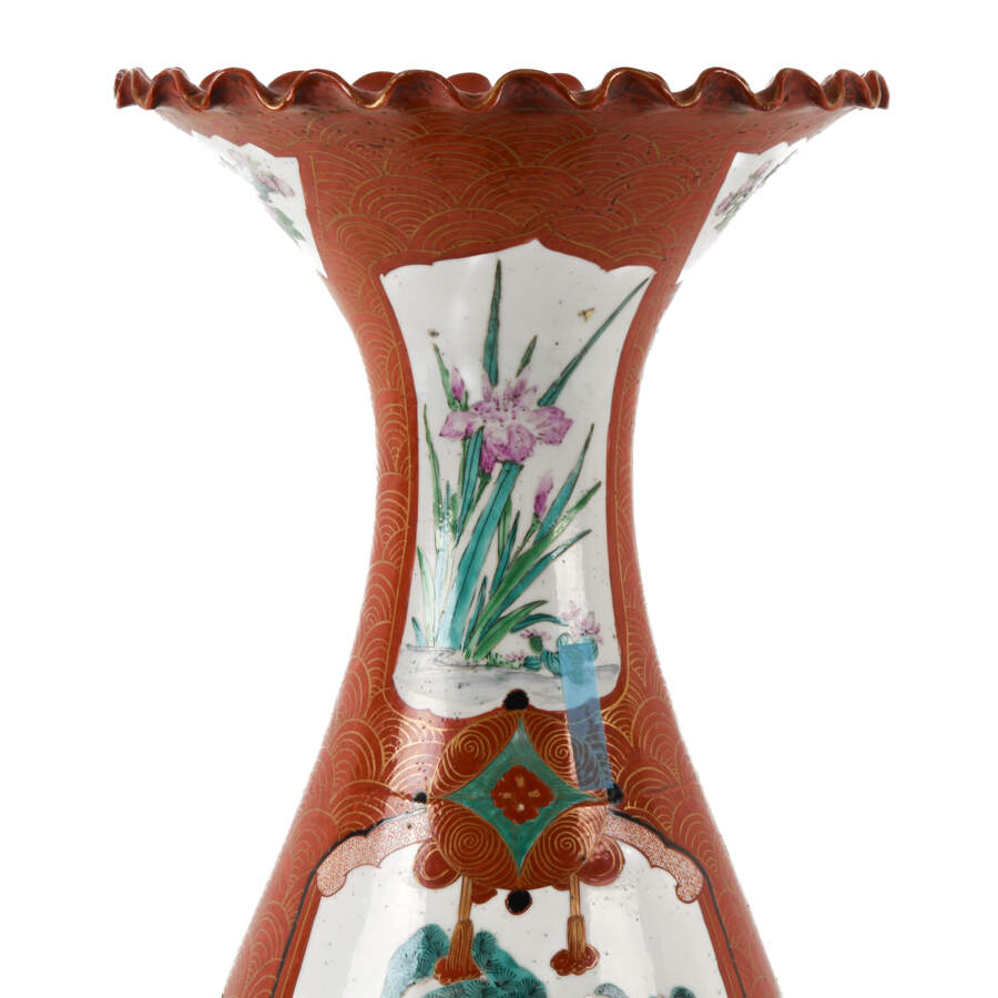 Japanese Porcelain Imari Ruffle Lip Floor Vase-2