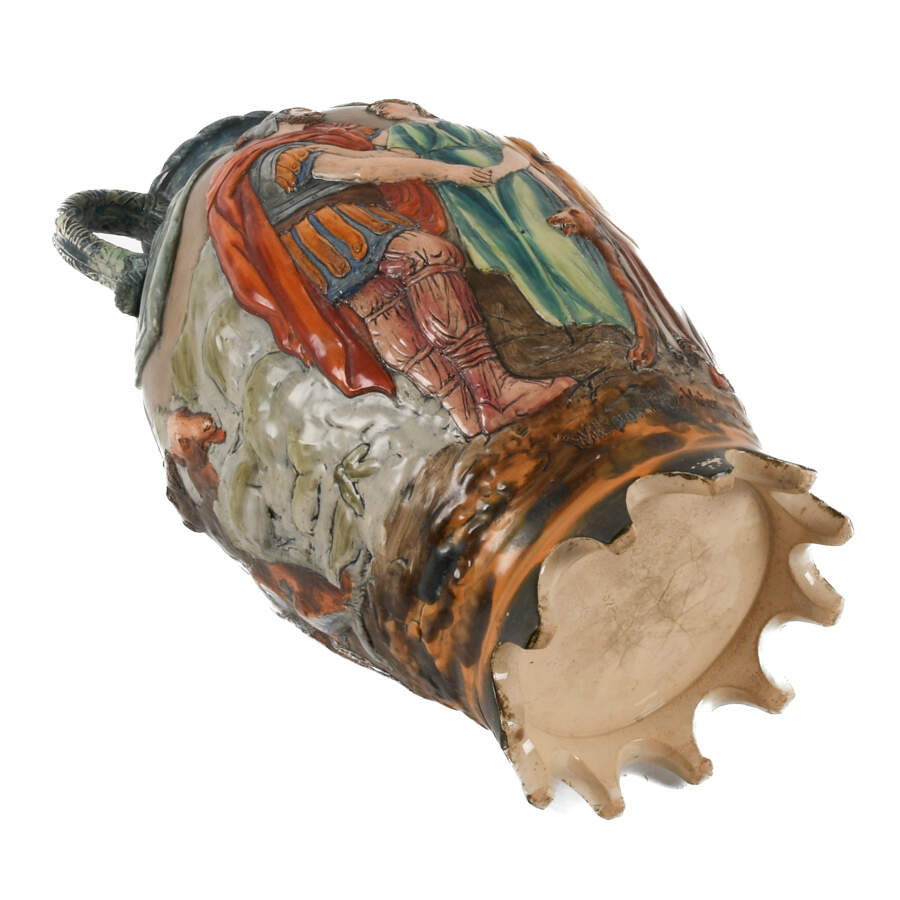 German Hand-painted "Welcome Dear Father" Majolica Dual Handled Vase-8